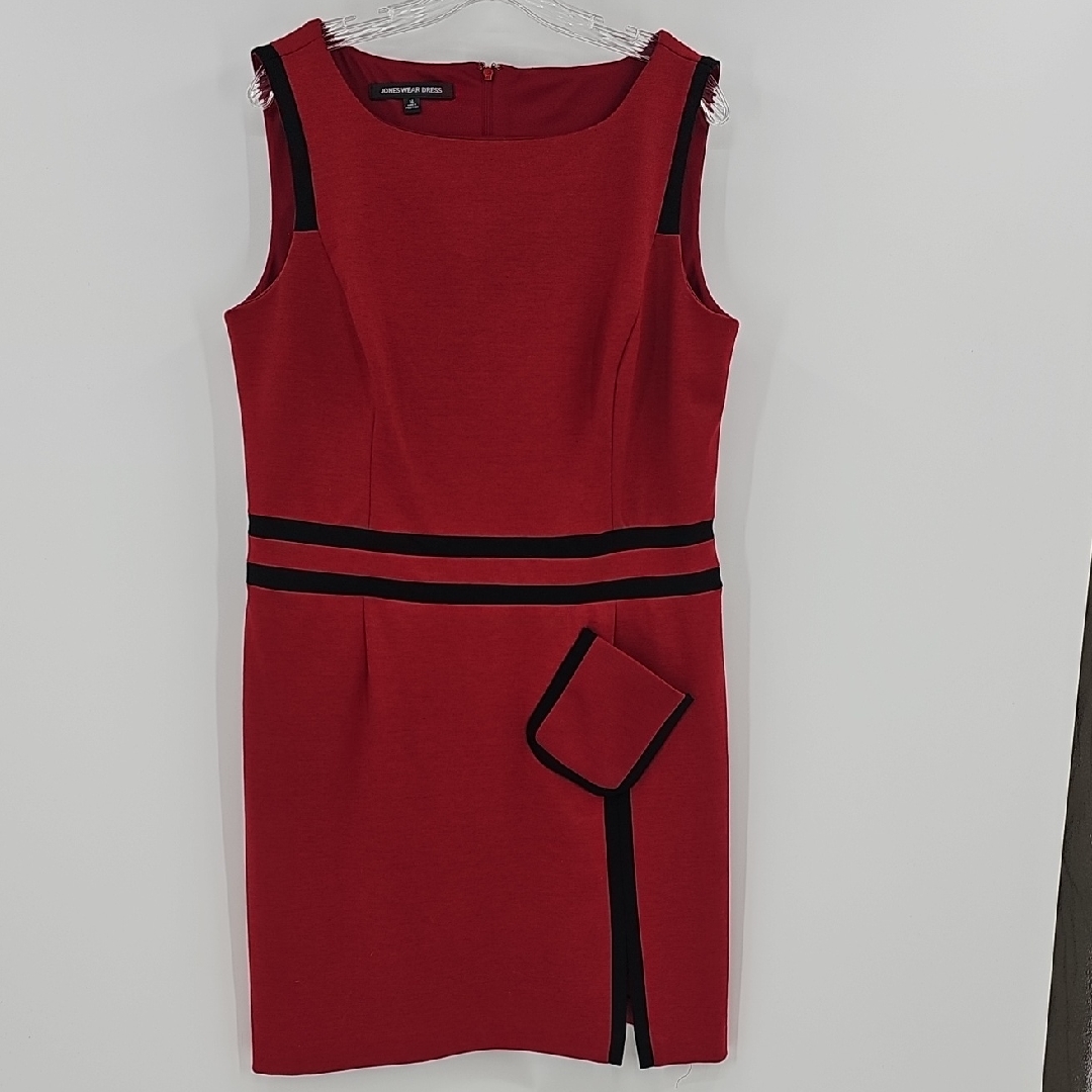 Jones Wear Women's Red Midi Dress With Black Accents Size 14